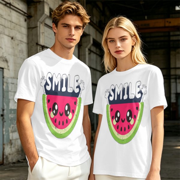 Olive T-Shirt With Cute Watermelon Graphic And Smile Text