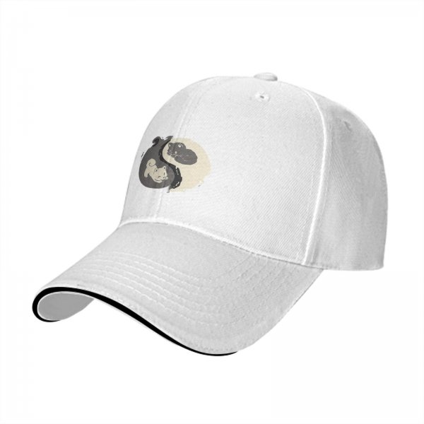 Black baseball cap with yin yang cat graphic design