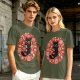 Olive T-Shirt With Cute Black Cat Holding Candy Surrounded By Sweets