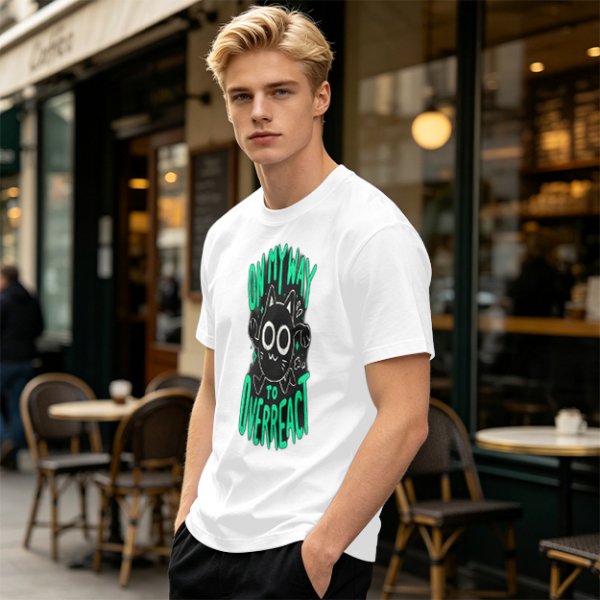 Oversized Olive T-Shirt With 'On My Way To Overreact' Cat Graphic