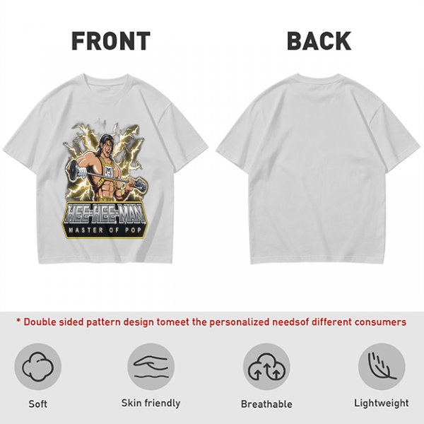 Olive T-shirt with Hee-Hee-Man Master of Pop Lifting Barbell Graphic