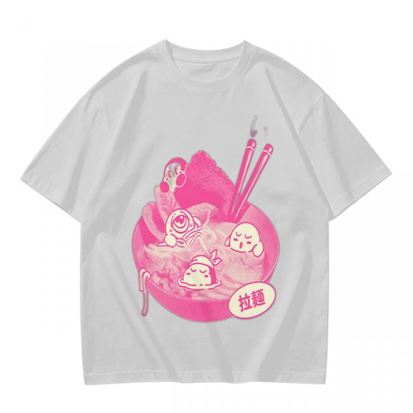 Oversized dark green t-shirt with cute pink ramen bowl graphic