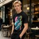 Olive T-shirt with Anime Vampire Hunter Character Graphic