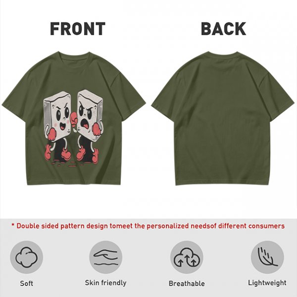 Olive T-Shirt With Retro Cartoon Fighting Ice Cubes Graphic