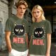 Olive T-Shirt With Grumpy Black Cat Meh Graphic Print