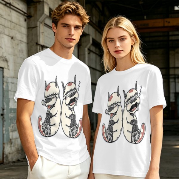 Olive T-Shirt With Two Sleepy Sky Bison Character Prints
