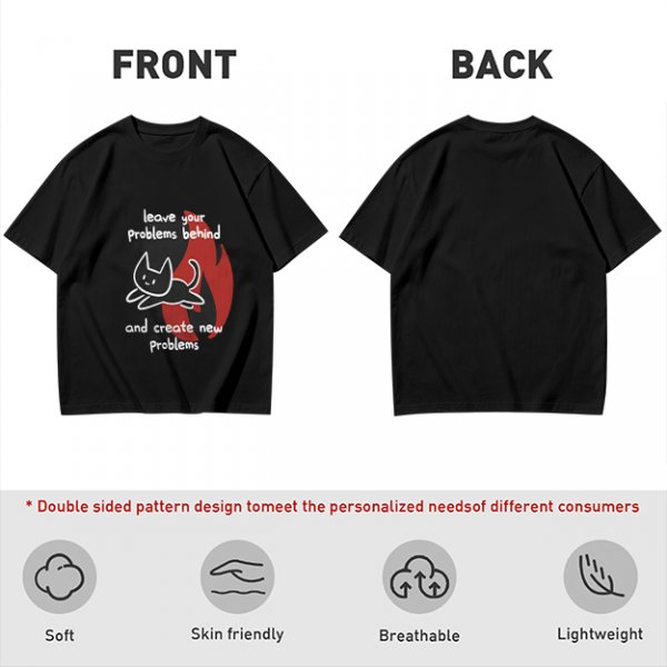 Olive graphic tee with funny cat and leave your problems behind quote