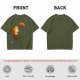Olive T-Shirt Featuring a Relaxed Cat on a Chair with Fried Chicken Print
