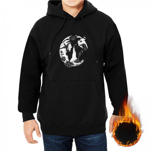 Black Hoodie With Dark Fantasy Circular Graphic Print