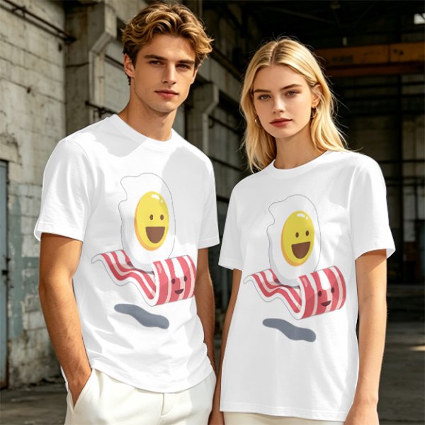 Olive T-Shirt With Happy Fried Egg And Bacon Graphic Print