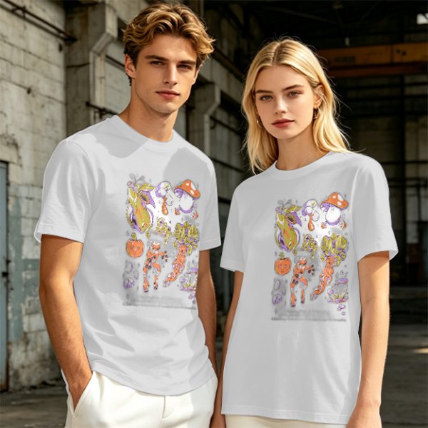 Olive Green T-Shirt With Surreal Mushroom And Vegetable Graphic Print