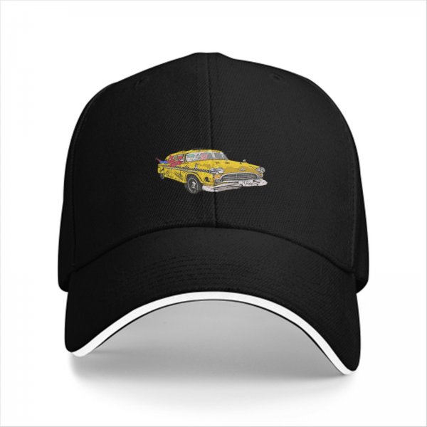 Black Baseball Cap With Vintage Yellow Taxi Print