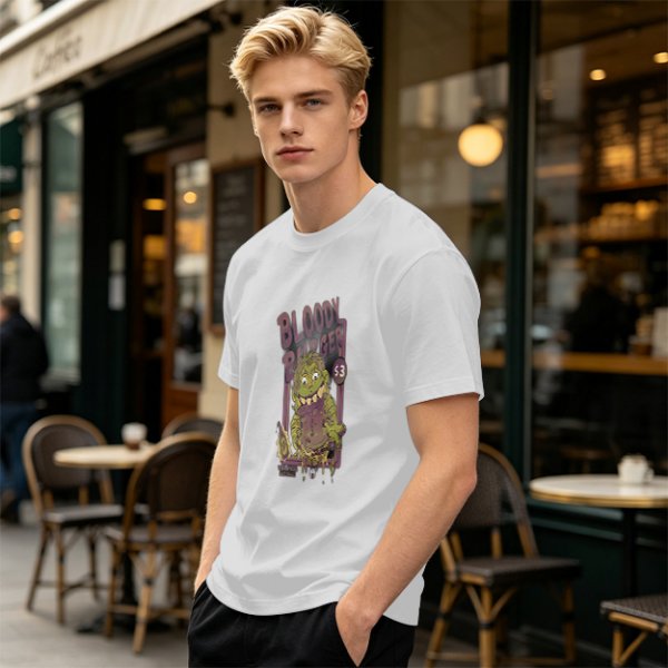 Olive Graphic T-Shirt With Bloody Burger Monster Print