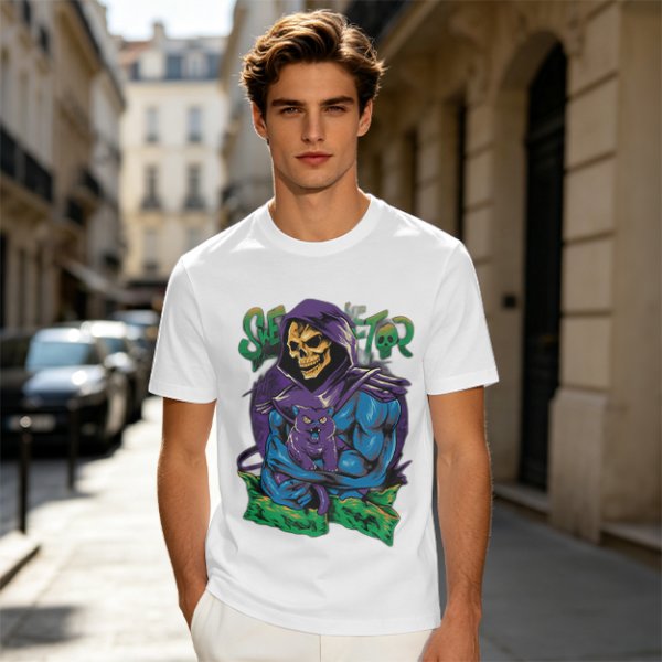 Olive T-shirt with Skeletor Holding Panthor Graphic Print