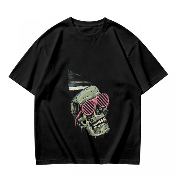Olive T-Shirt With Party Skull Wearing Pink Shutter Shades