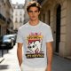 Olive graphic t-shirt with nervous white cat and 'All of my systems are nervous' text