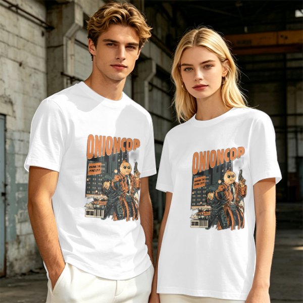 Onion Cop Graphic Tee with Retro Comic Style Artwork