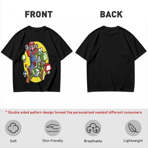 Olive T-shirt with Block Style Mario Riding Yoshi and Mushroom Graphics