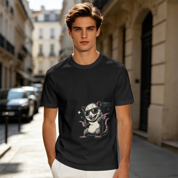 Olive T-Shirt With Cool Sunglass Wearing Opossum Graphic