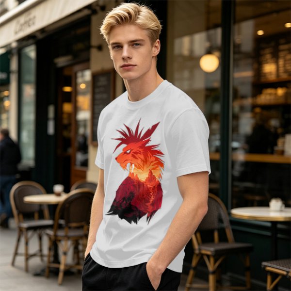 Olive T-Shirt With Fiery Lion Creature Graphic Print