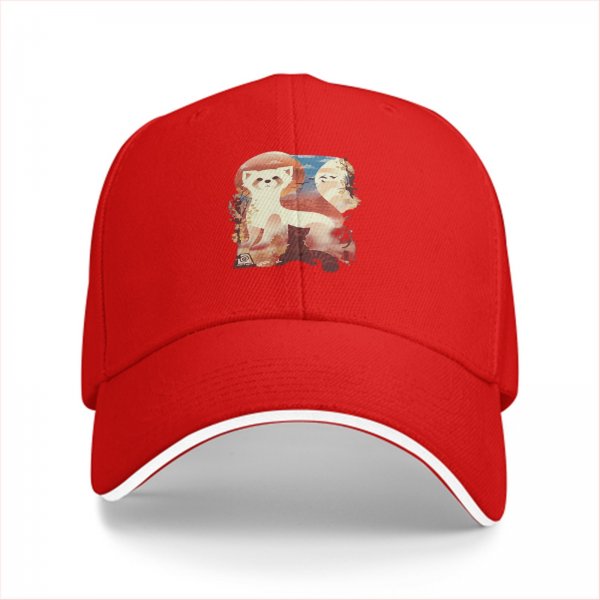 Black Baseball Cap With Red Panda Graphic Print