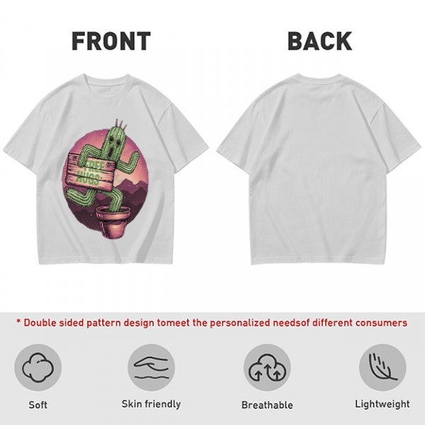Olive T-shirt with Cartoon Cactus Free Hugs Desert Print