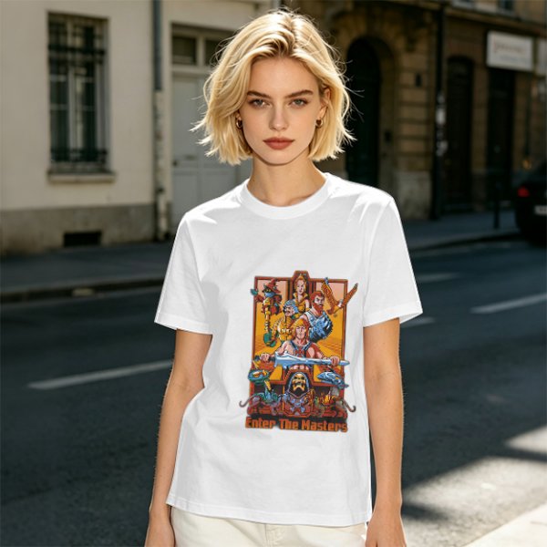 Olive green t-shirt with Masters of the Universe graphic print