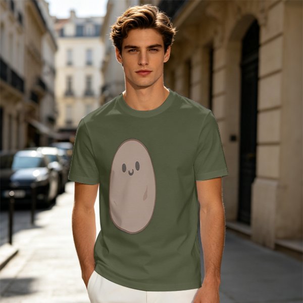 Olive Green T-Shirt With Cute Smiling Potato Graphic