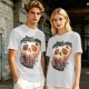 Olive Green T-Shirt With Creepy Melting Skull Apple Graphic