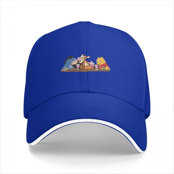 Black Baseball Cap With Winnie The Pooh And Friends Tea Party Print