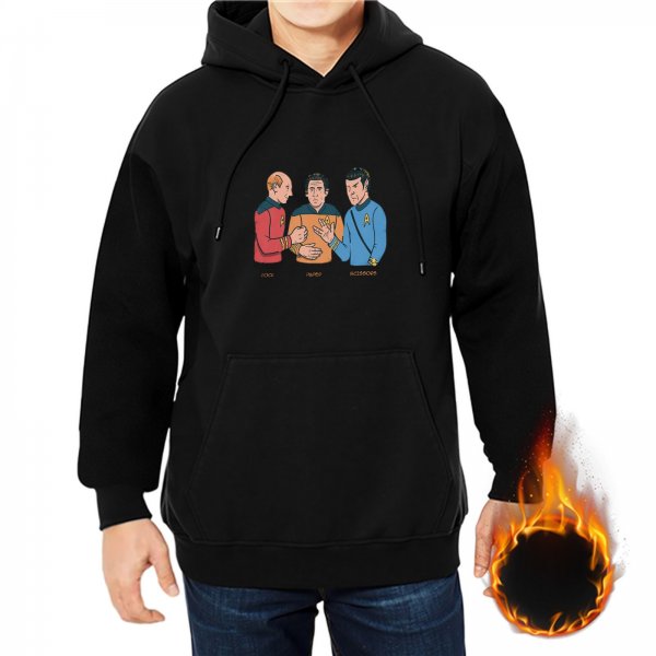 Black Hoodie with Star Trek Themed Cartoon Characters Print