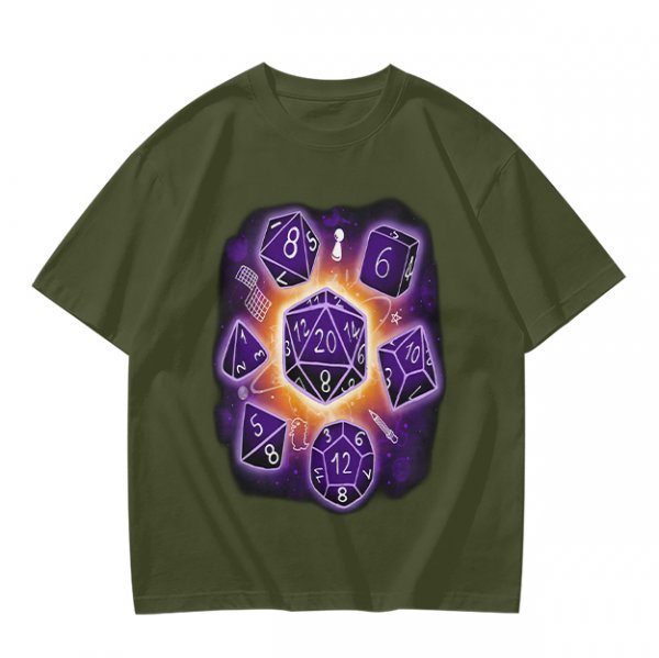 Olive T-Shirt With Glowing Dungeons & Dragons Dice Set Art