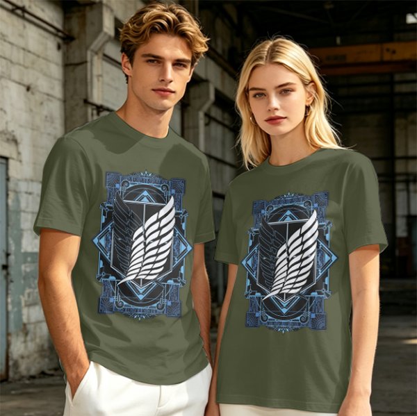Olive T-Shirt With Attack on Titan Survey Corps Wings Print