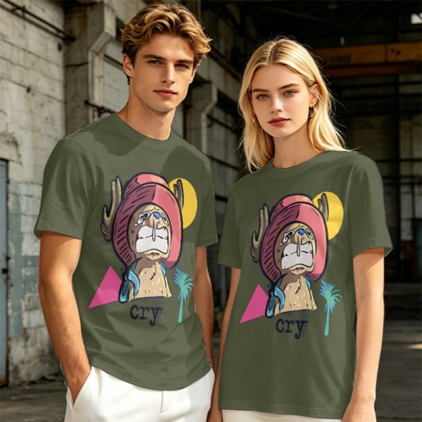 Olive T-shirt with Crying Tony Tony Chopper Graphic Print