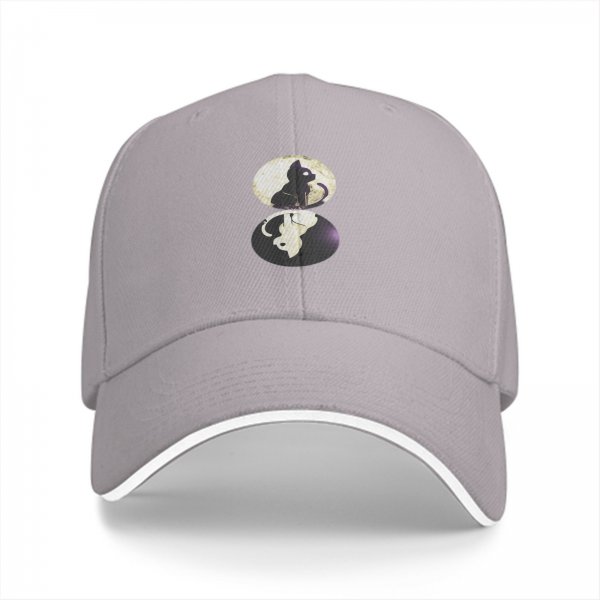 Black baseball cap with black and white cat moon graphic