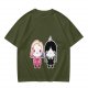 Olive T-Shirt with Chibi Wednesday Addams and Enid Sinclair Print