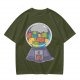 Olive T-Shirt With Cat Gumball Machine Artwork