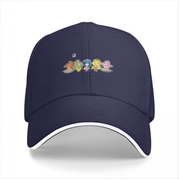 Black Baseball Cap With Colorful Cartoon Character Group Print