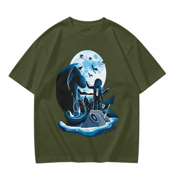 Olive T-Shirt With Dragon Rider Moonlit Fantasy Art Print