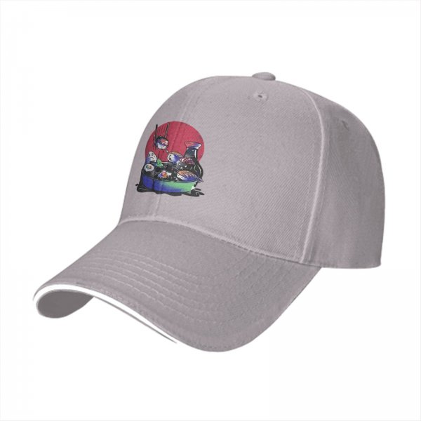 Black Baseball Cap With Playful Sushi Character Art Print