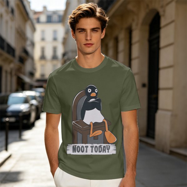 Olive T-shirt with Pingu Penguin 'Noot Today' Graphic Print