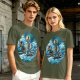 Olive T-Shirt With Starry Night Style Sailing Ship Ocean Art