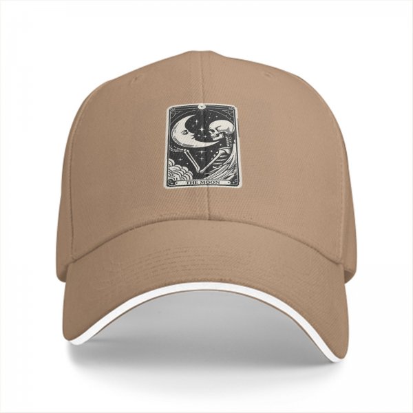 Black Baseball Cap With The Moon Tarot Card Skeleton Design