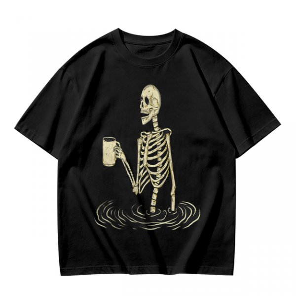 Olive Skeleton Holding Coffee Mug In Water Graphic T-Shirt