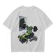 Olive T-shirt with cartoon lizard bench pressing weights in gym mirror