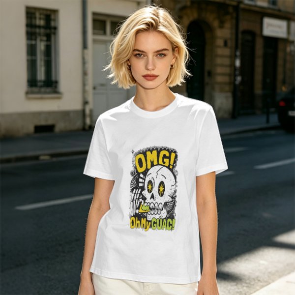 Olive T-Shirt With Funny Skull 'OMG Oh My Guac!' Print