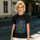 Olive Green T-Shirt With Night Graveyard Cat Illustration