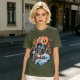 Olive T-shirt with Skeleton Musician Playing Guitar Over Ocean Waves