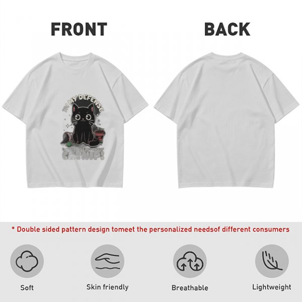 Olive t-shirt with black cat 'In My Defense I Was Under Catnip' print