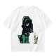 Olive T-shirt with cartoon dinosaur in Darth Vader helmet and chicken print